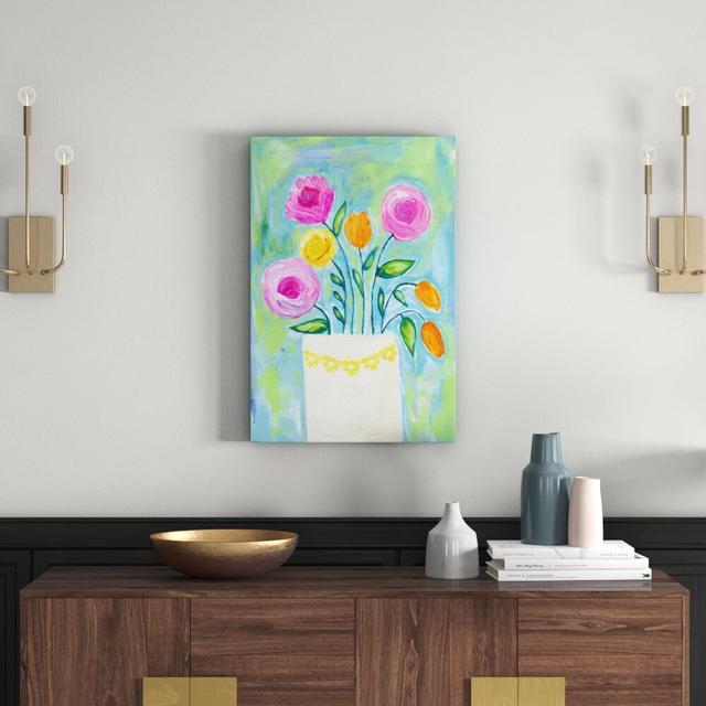 'Flowers White Vase' by Jill Lambert Art Print Wrapped on Canvas East Urban Home Size: 76cm H x 51cm W x 3.81cm D on Productcaster.