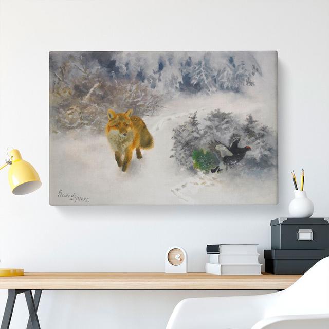 Fox and Black Grouse Cock by Bruno Liljefors - Wrapped Canvas Painting East Urban Home Size: 40cm H x 60cm W x 3cm D on Productcaster.