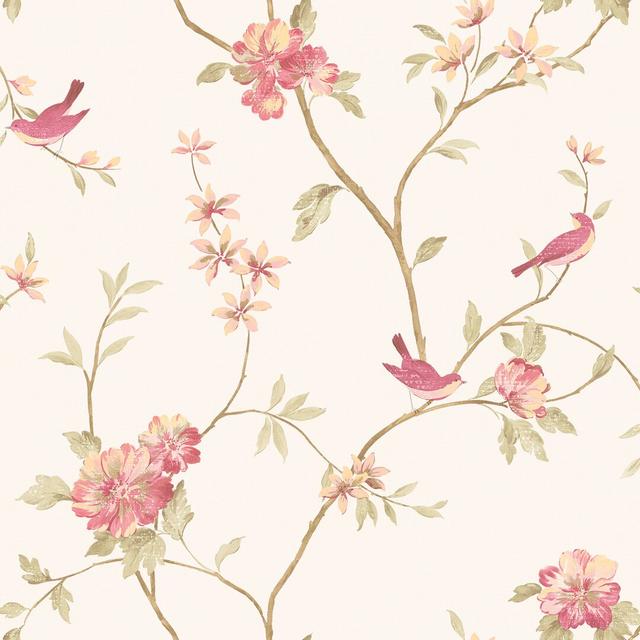 Miah 10m x 53cm Matte Wallpaper Roll Fleur De Lis Living Colour: Cream/Pink on Productcaster.