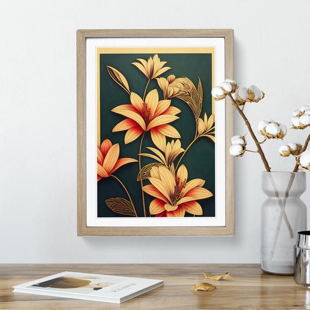 Classical Flower No.4 - Picture Frame Graphic Art Marlow Home Co. Size: 34cm H x 25cm W x 2cm D, Frame Colour: Oak on Productcaster.