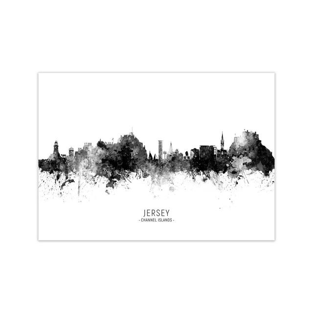 Jersey Channel Islands Skyline Black White City Name by Michael Tompsett - Graphic Art Print Latitude Run Format: Unframed, Size: 42cm H x 59cm W x 1c on Productcaster.