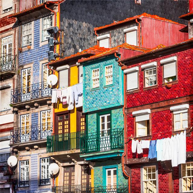 Christena Colorful Buildings Of Porto by Freeartist - Wrapped Canvas Photograph Latitude Run Size: 76cm H x 76cm W x 3.8cm D on Productcaster.