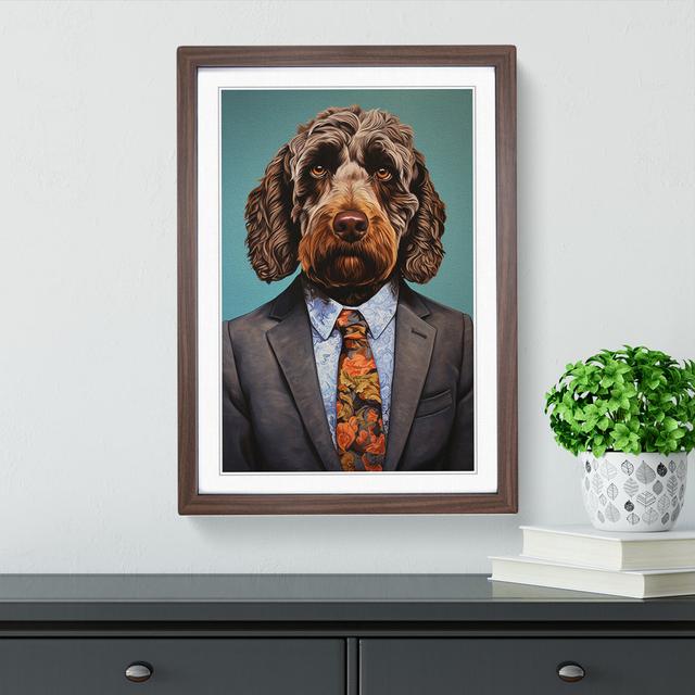 Labradoodle in a Suit Painting No.3 Happy Larry Size: 46cm H x 34cm W x 2cm D, Format: Walnut Framed on Productcaster.