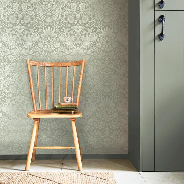 Chateolin Strawberry Thief 10m x 52cm Matte Wallpaper Roll William Morris at Home Colour: Green on Productcaster.