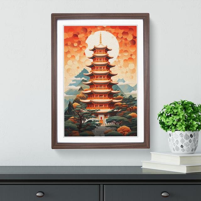 Pagoda Geometric - Single Picture Frame Art Prints on Wood Marlow Home Co. Format: Walnut Framed, Size: 64cm H x 46cm W x 2" D on Productcaster.