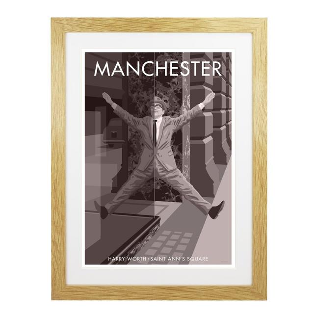 Manchester Harry Worth by Stephen Millership - Graphic Art Print on Paper George Oliver Size: 43.5cm H x 33.5cm W x 2.2cm D, Frame Options: Oak on Productcaster.