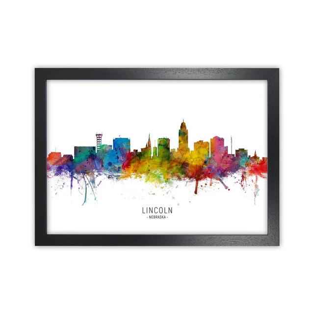 Lincoln Nebraska Skyline by Michael Tompsett - Graphic Art Latitude Run Format: Black Framed, Size: 46cm H x 63cm W x 3cm D on Productcaster.