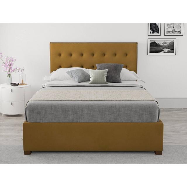 Abarca Upholstered Ottoman Bed Etta Avenue Size: Kingsize (5'), Colour: Ochre on Productcaster.