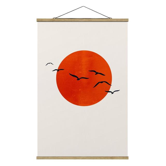 Flock of Birds in Front of Red Sun I - Graphic Art Print Ebern Designs Size: 150cm H x 100cm W x 0.3cm D on Productcaster.