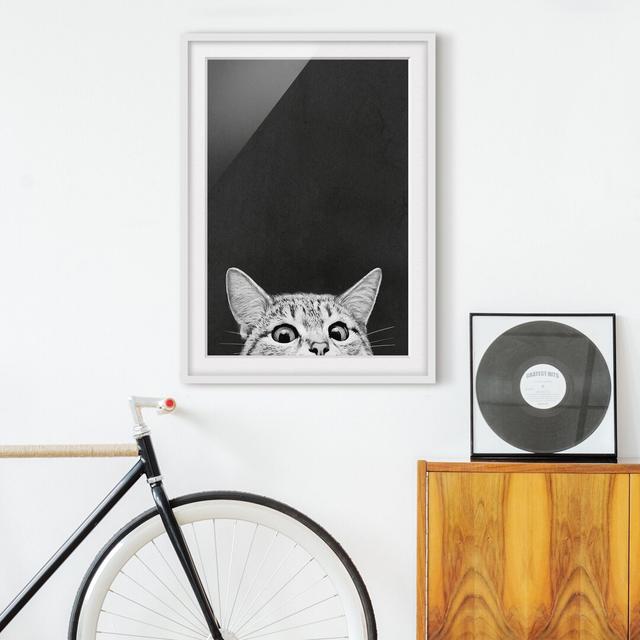 Illustration Cat Black White - Picture Frame Graphic Art Rosalind Wheeler Frame Option: White Framed, Size: 40cm H x 30cm W x 2cm D on Productcaster.