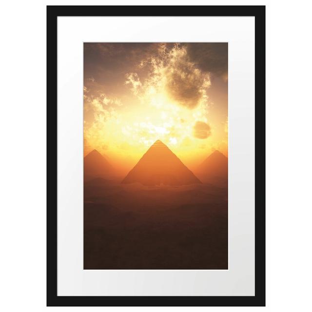 Gerahmtes Poster Pyramiden im Sonnenuntergang East Urban Home Größe: 55 cm H x 40 cm B on Productcaster.