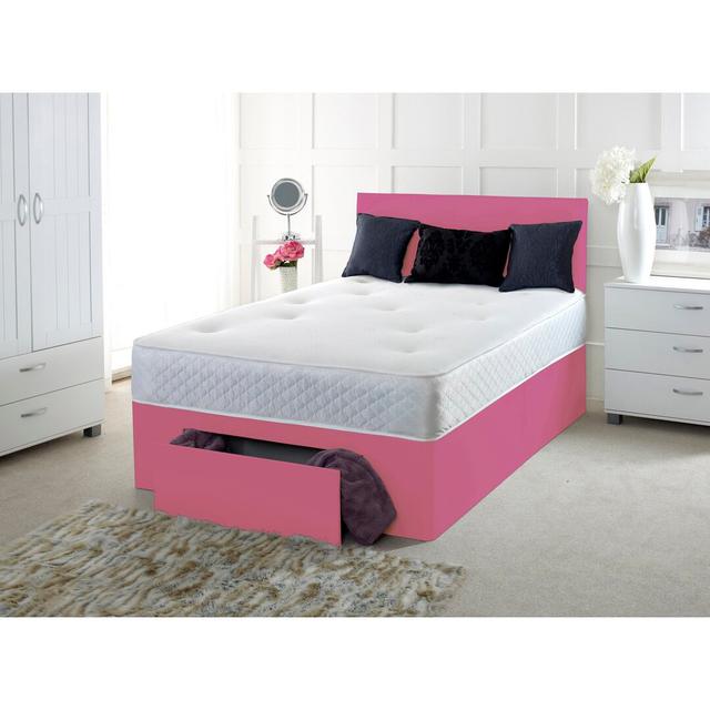 Grandwood Pocketsprung Divan Bed Set 17 Stories Colour: Pink, Size: Small Double (4'), Storage Type: 1 Drawer Foot End on Productcaster.