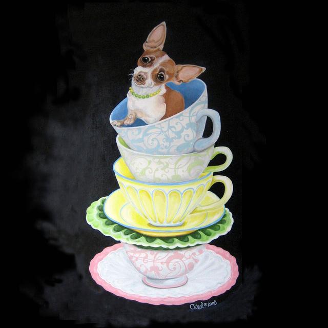 Chihuahua Teacups by Carol Dillon - Wrapped Canvas Painting Rosalind Wheeler Size: 91cm H x 91cm W on Productcaster.