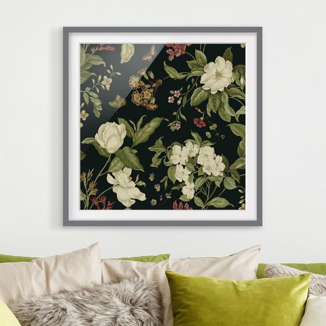 Garden Flowers on Black I - Picture Frame Graphic Art Rosalind Wheeler Frame Option: Grey Framed, Size: 70cm H x 70cm W x 2cm D on Productcaster.