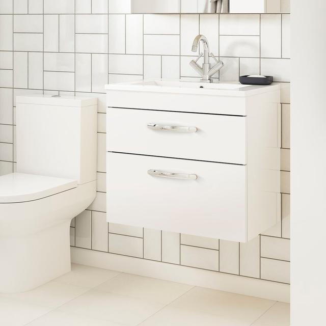 Athena 510mm Single Bathroom Vanity with Integrated Vitreous China Basin Nuie Vanity Unit Colour: Gloss White on Productcaster.