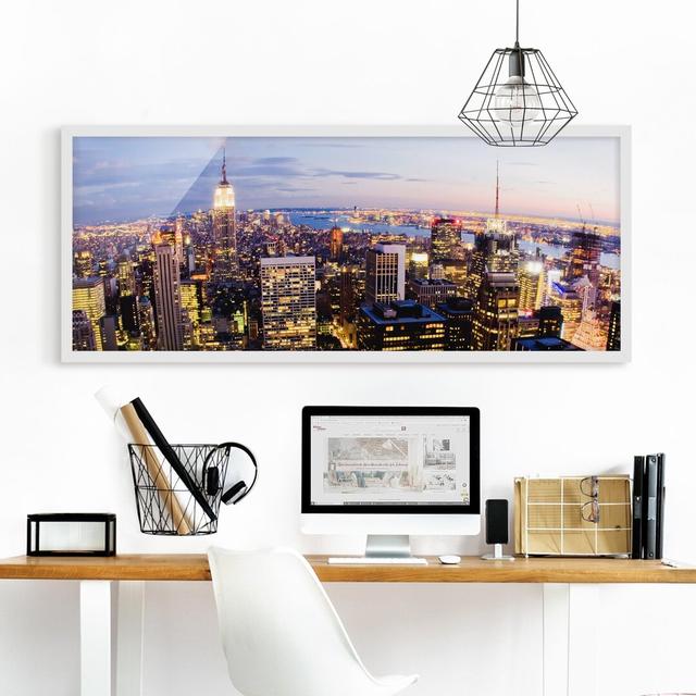 New York Skyline at Night - Picture Frame Graphic Art Ebern Designs Size: 40cm H x 100cm W x 2cm D, Frame Option: White Framed on Productcaster.