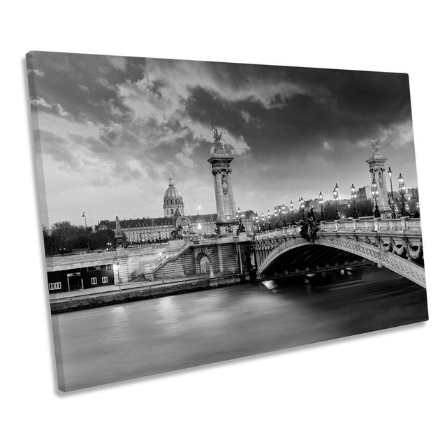 Pont Alexandre Bridge Paris B&W - Wrapped Canvas Print Ebern Designs Size: 40.6cm H x 61cm W x 2cm D on Productcaster.