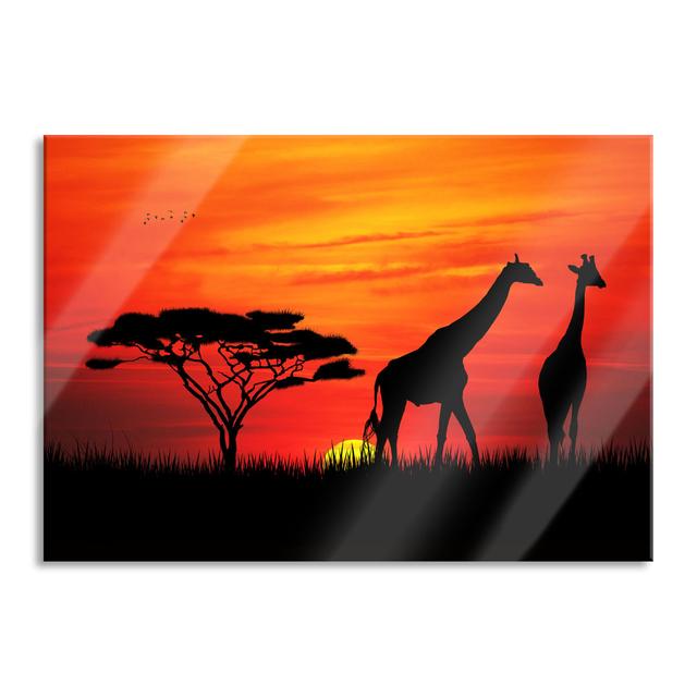 Ungerahmtes Foto auf Glas "African Giraffes in the Sunset" Brayden Studio Größe: 70 cm H x 100 cm B x 0,4 cm T on Productcaster.