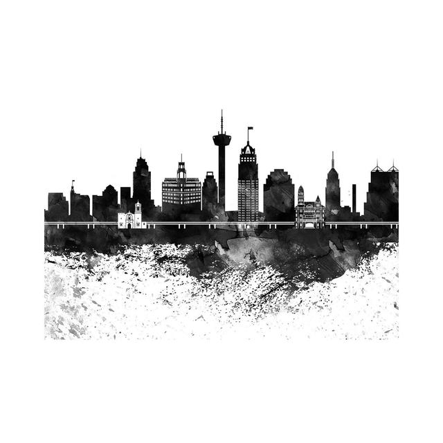 San Antonio Skyline Black and White, Drops by WallDecorAddict - Wrapped Canvas Painting Latitude Run Size: 101.6cm H x 152.4cm W x 3.81cm D on Productcaster.