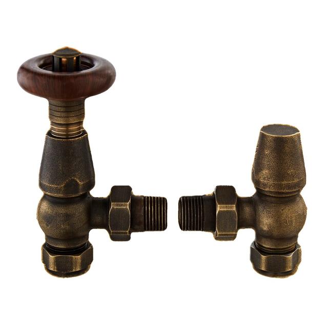 Camden 2 Piece Angled Vertical Radiator Valve Set Hudson Reed Finish: Antique Brass on Productcaster.