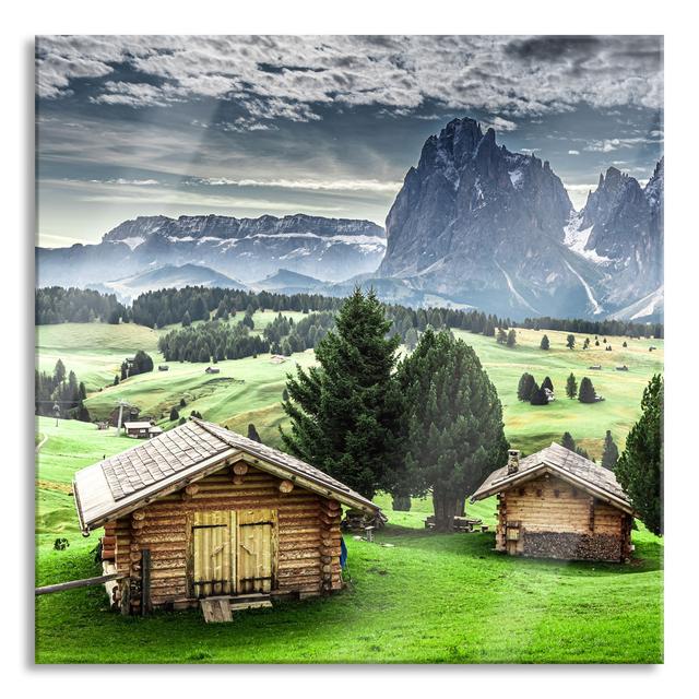 Glasbild Log Cabins in the Dolomites Alpen Home Größe: 40 cm H x 40 cm B x 0,4 cm T on Productcaster.