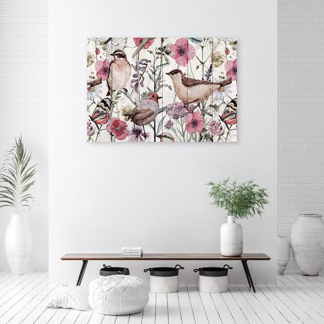 Mural, Birds And Butterflies In The Meadow - Wrapped Canvas Print ClassicLiving on Productcaster.