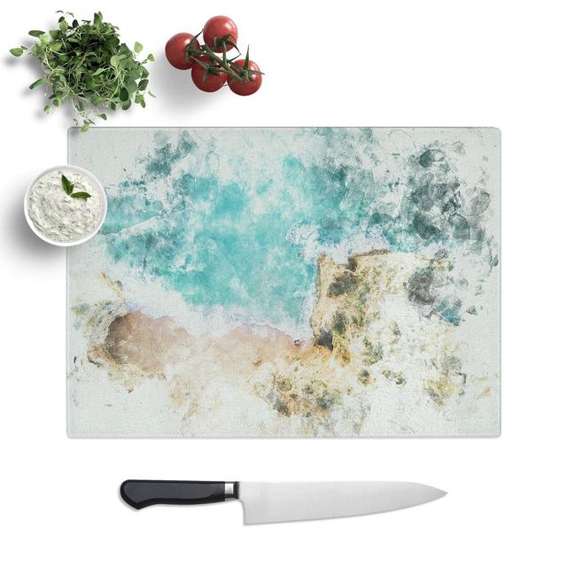 Tempered Glass Beach in Lagos Portugal Watercolour Chopping Board East Urban Home Size: 20 cm x 28.5 cm on Productcaster.