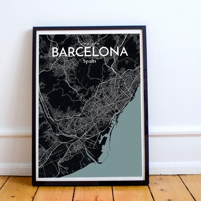 Barcelona City Map - Unframed Graphic Art Print on Paper East Urban Home Size: 70.8 cm H x 40.6 cm W x 0.1 cm D on Productcaster.