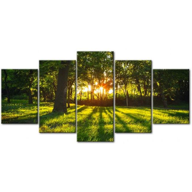 The Forest Reflection - 5 Piece Wrapped Canvas Print East Urban Home Size: 100 cm x 50 cm on Productcaster.