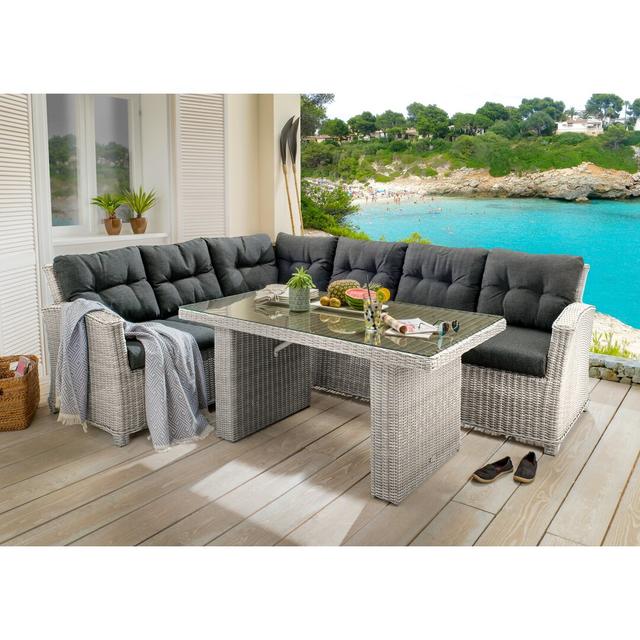 6-Sitzer Lounge-Set Bunche aus Polyrattan mit Polster Garten Living Farbe: Weiß on Productcaster.