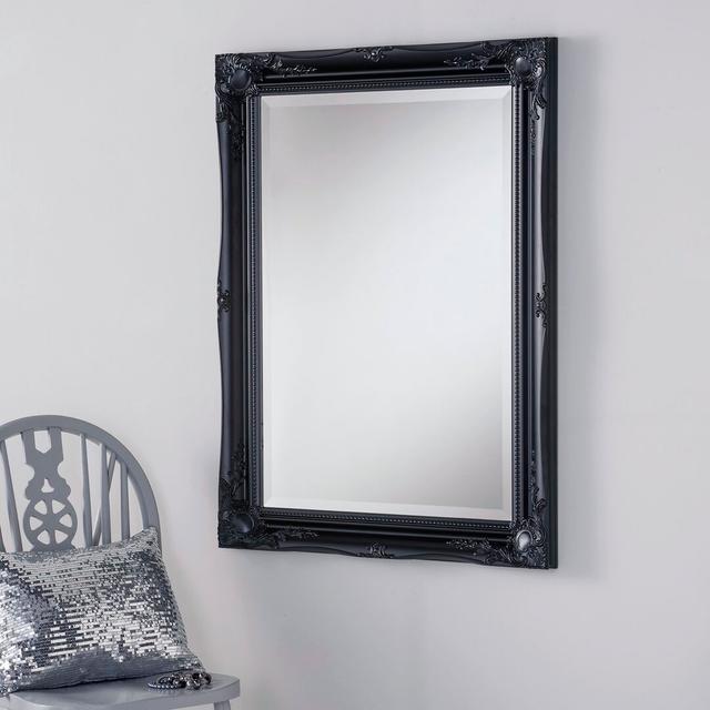 Albee Wood Flat Wall Mirror Astoria Grand Size: 117cm H x 91cm W, Finish: Black on Productcaster.