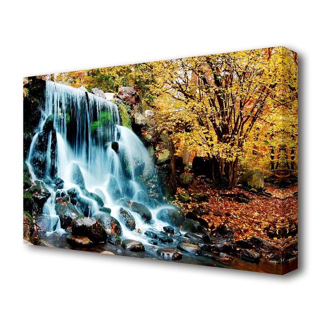 The Waterfalls Autumn Forest Waterfall - Wrapped Canvas Photographic Print East Urban Home Size: 50.8 cm H x 81.3 cm W on Productcaster.