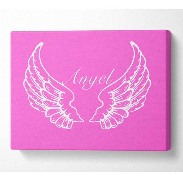 Kinderzimmer Zitat Angel Wings Vivid Pink - Druck Happy Larry Größe: 81 cm H x 121,9 cm B x 10 cm T on Productcaster.