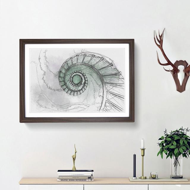 Lighthouse Spiral Staircase in Abstract - Picture Frame Graphic Art Print East Urban Home Frame Option: Walnut Framed, Size: 48cm H x 65cm W x 2cm D on Productcaster.