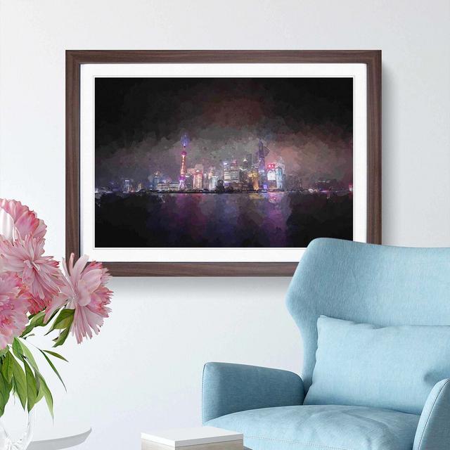 Shanghai China Skyline at Dusk in Abstract - Picture Frame Graphic Art Print East Urban Home Size: 50cm H x 76cm W x 2cm D, Frame Option: Walnut on Productcaster.