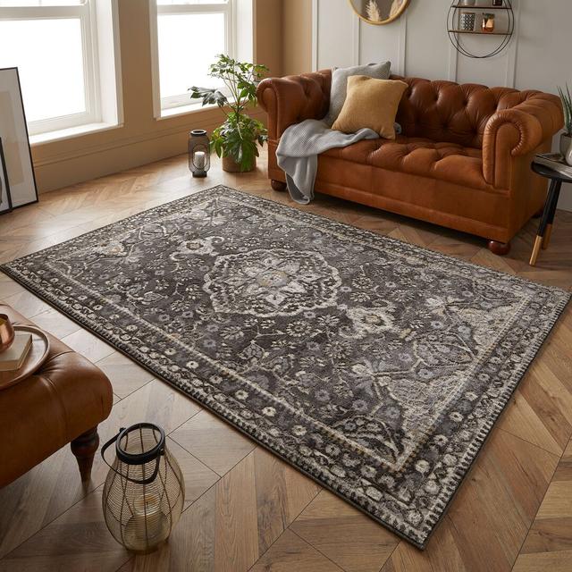 Kaius Distressed Machine Woven Grey/Chocolate Area Rug Lark Manor Rug Size: Rectangle 160cm x 230cm on Productcaster.