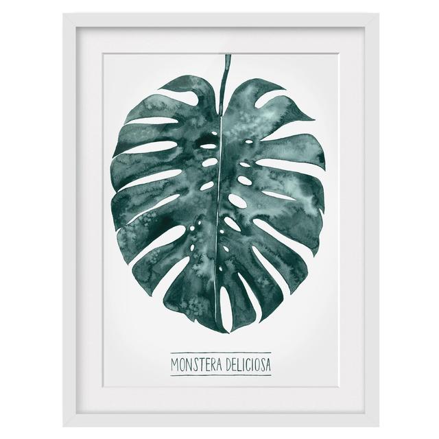 Emerald Green Monstera Deliciosa - Picture Frame Painting Bay Isle Home Size: 40cm H x 30cm W x 2cm D, Frame Option: White on Productcaster.