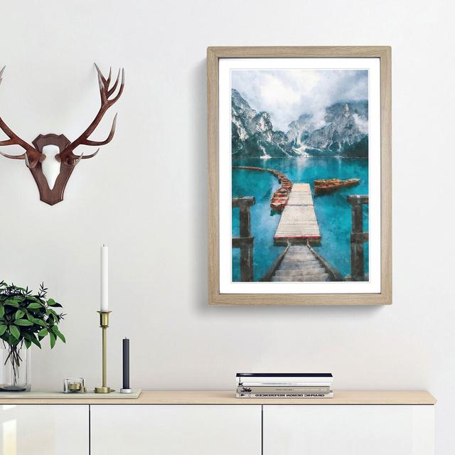 Boats in Pragser Wildsee Lake Italy - Picture Frame Painting Print East Urban Home Frame Option: Oak Framed, Size: 45cm H x 33cm W x 2cm D on Productcaster.