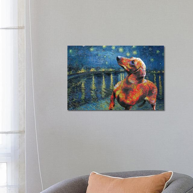 Dachshund Starry Night Over The Rhone by Nobility Dogs - Wrapped Canvas Gallery-Wrapped Canvas Giclée ClassicLiving Size: 45.72cm H x 66.04cm W on Productcaster.