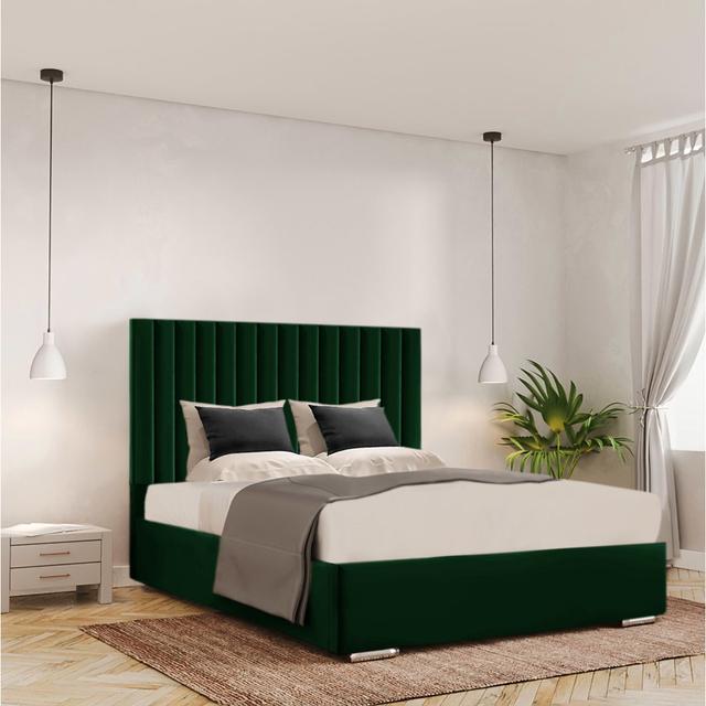 Celetha Bed Frame - Plush Velvet Ivy Bronx Size: Super King (191 x 219 cm), Colour: Emerald on Productcaster.