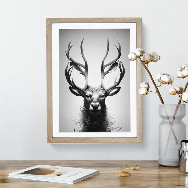 Monochrome Stag - Picture Frame Graphic Art Alpen Home Size: 34cm H x 25cm W x 2cm D, Frame Colour: Oak on Productcaster.