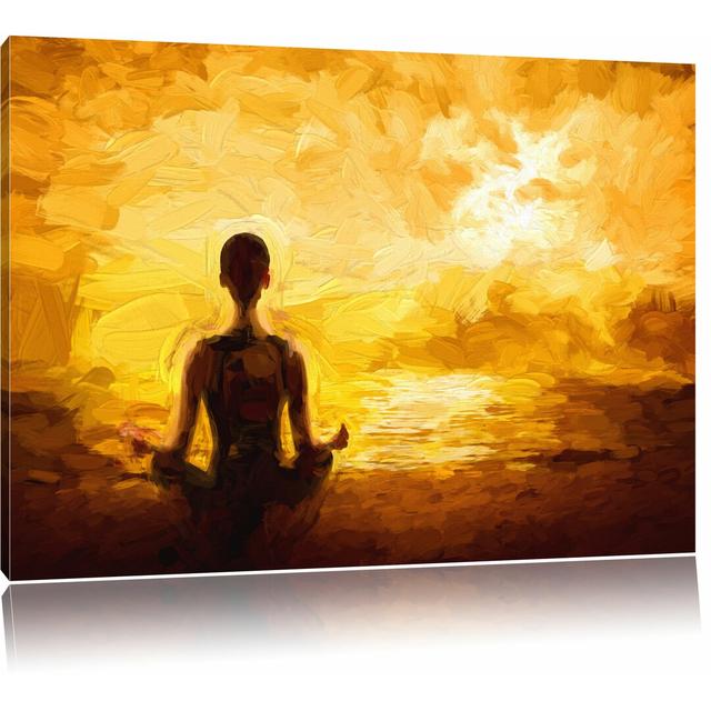 Leinwandbild Woman Meditating at Sunrise on a Beach East Urban Home Größe: 40 cm H x 60 cm B on Productcaster.