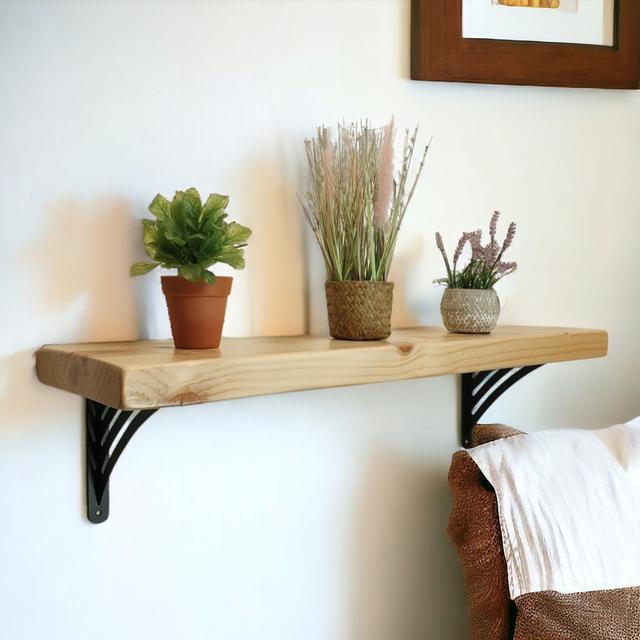 Solid Wood Handmade Rustical Shelf Primed 225mm 9 inch with Black Metal Bracket WAT Borough Wharf Size: 19.5cm H x 220cm W x 22.5cm D on Productcaster.