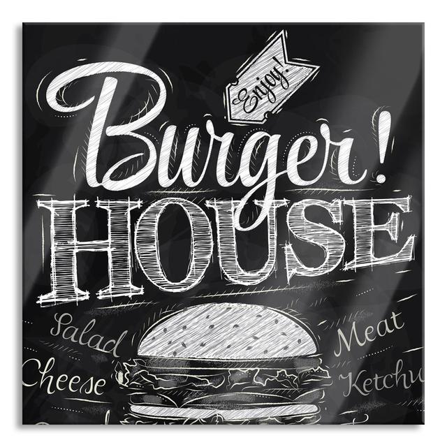 Burger House - Unframed Typography on Glass Happy Larry Size: 60cm H x 60cm W x 0.4cm D on Productcaster.