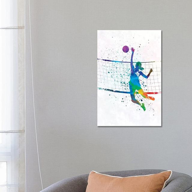 Woman Volleyball Player by Paul Rommer - Painting Print on Canvas Ebern Designs Format: Wrapped Canvas, Size: 66.04cm H x 45.72cm W x 1.91cm D on Productcaster.