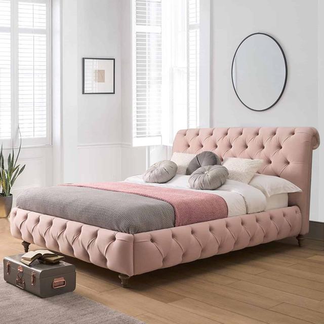 Juliet Upholstered Bed Frame FunkyBedz Size: Small Double (4'), Colour: Steel Plush on Productcaster.