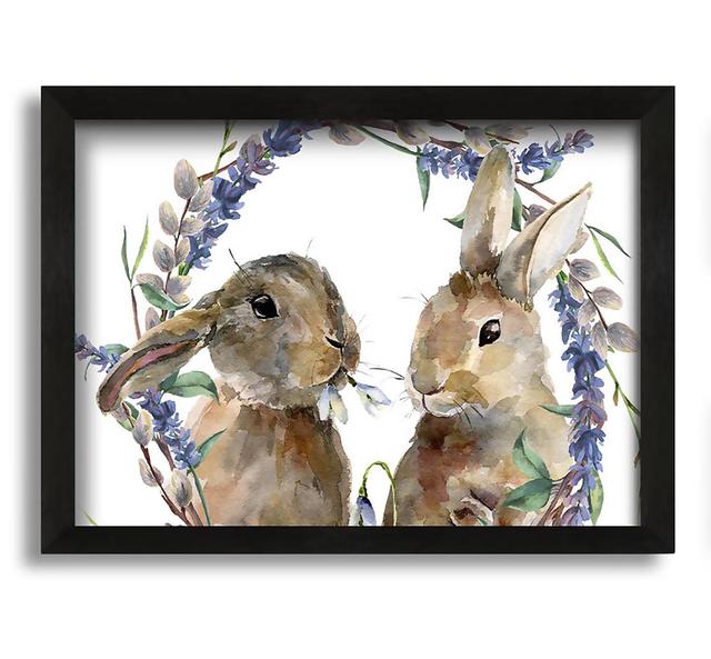 Two Watercolour Rabbits - Picture Frame Painting on Canvas August Grove Size: 42cm H x 60cm W x 10cm D on Productcaster.