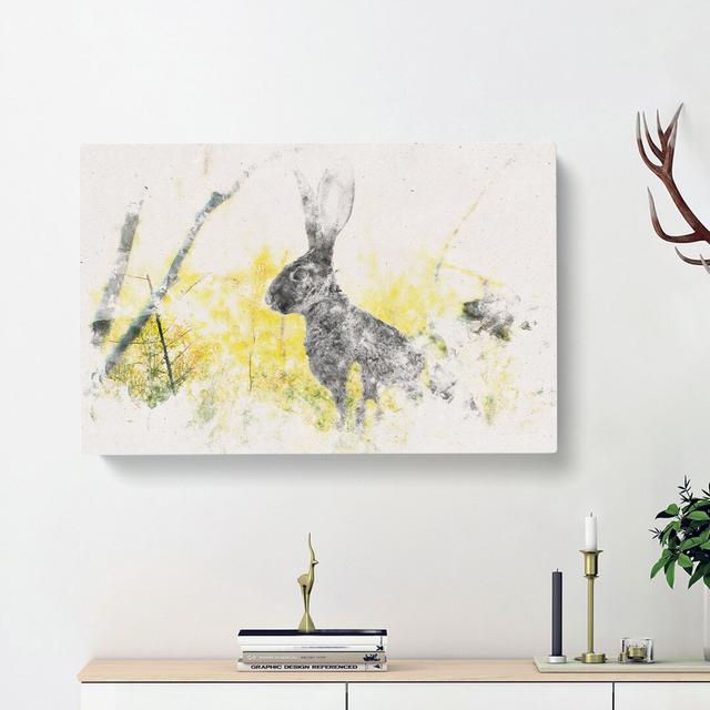 Alert Hare In The Meadow - Wrapped Canvas Painting East Urban Home Size: 60cm H x 91cm W x 3cm D on Productcaster.