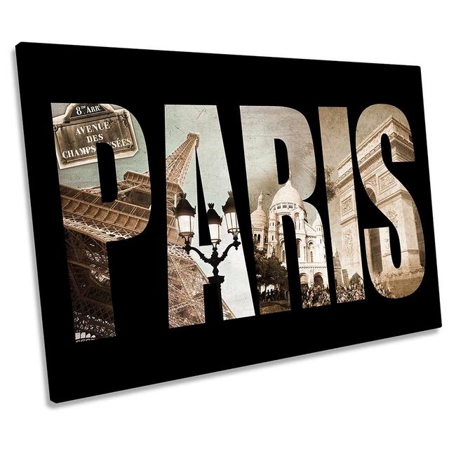 Paris France Typography Picture CANVAS WALL ART Print Black Maturi Size: 91.4cm H x 137.2cm W on Productcaster.