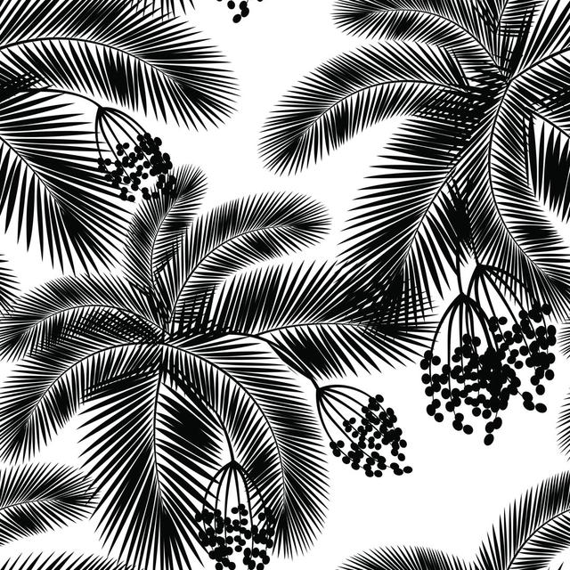 Seamless Black And White Palm Leaves And Fruit by Sv_sunny - Wrapped Canvas Art Prints Bay Isle Home Size: 30cm H x 30cm W x 3.8cm D on Productcaster.